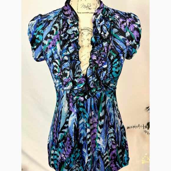 HeartSoul Y2K Baby Doll Ruffle Short Sleeve Top Blue Multi M - Picture 6 of 12